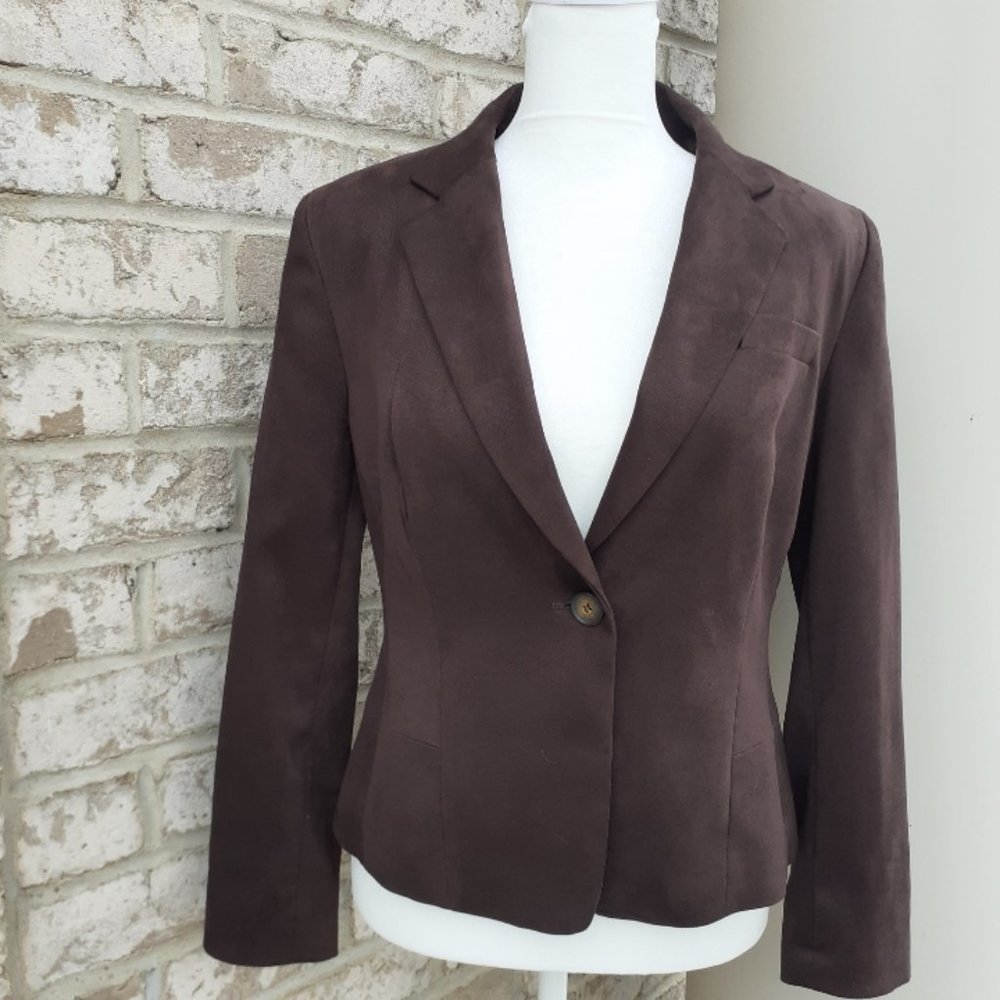 Kate Hill Chocolate Brown Faux Suede Blazer 6 Petite